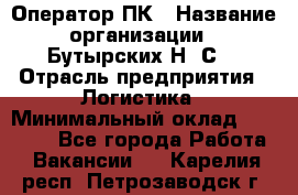 Оператор ПК › Название организации ­ Бутырских Н. С. › Отрасль предприятия ­ Логистика › Минимальный оклад ­ 18 000 - Все города Работа » Вакансии   . Карелия респ.,Петрозаводск г.